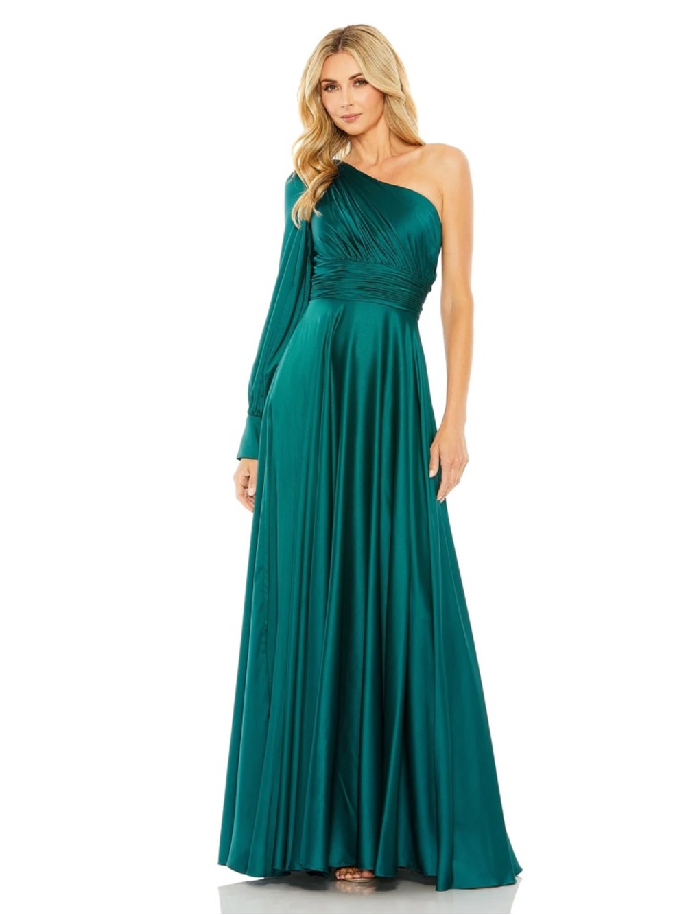 Mac Duggal One Shoulder Bishop Sleeve Maxi Dress